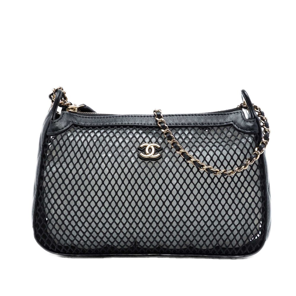 Pre-Loved Chanel CC Mesh and Shiny Lambskin Clutch with Chain